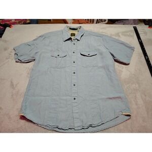 Timberland Shirt Men L Blue Linen Blend Work Dad Travel Classic Short Sleeve